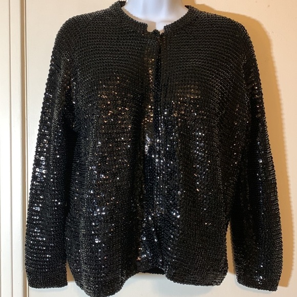 Sweaters - Vintage 1950s Sequin Open Cropped Cardigan